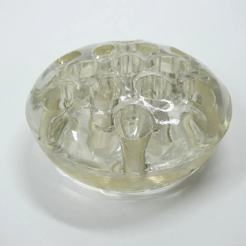 Clear Glass Flower Frog Vintage Round 13 Hole Floral Arranging 4.5